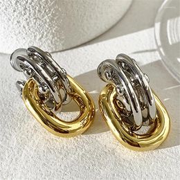 Stud Earrings Design Temperament Two-color Metallic Texture Splicing Pendant Female Fashion Jewellery Cocktail