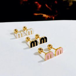 ALTERA Fashion Colourful Oil Dripping Letter M Charm Stainless Steel Stud Earring Small Ball Screws Earrings Piercing Jewellery 240227