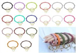 DHL 18 Colors Favor Silicone Keychain Bangle Keychain Bracelets Keyring O Shaped Wristlet Bracelet Circle Charm Key Ring Holder Wr6770210