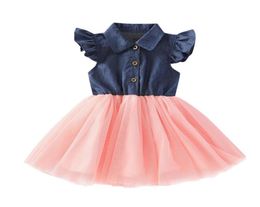 baby Dress Princess Dresses Fly sleeve textile Summer cowboy Net yarn splicing onepiece Sweet and lovely Girl clothes WMQ6957140805