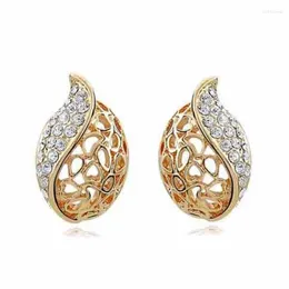 Dangle Earrings Shine Rhinestone Crystal Classic Hollow Leaf Drop Fashion Jewellery Charm Women Party Date Girl Lover Gift Summer