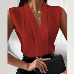 Women's Blouses Simple Fashion Sleeveless Summer Shirts Women V Neck Solid Draped Office Top Pullover 2024 Spring Casual Streetwear Blouse