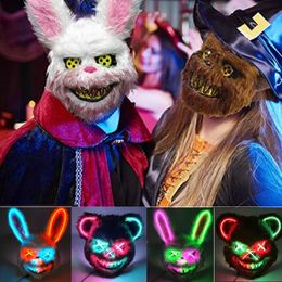 Halloween Light Up Horror Animal Mask LED Luminous Bloody Bear Mask Flashing Neon Cosplay Scary Masquerade Party Mask Supplies 240307