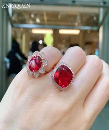 Cluster Rings Vintage 925 Sterling Women039s Ring Created Ruby Gemstone High Carbon Diamond Rose Gold Colour Party Wedding Fine 5017610