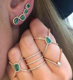 Stud Bling Green Cz Stone Long Ear Climber Earring For Women Romantic Wedding Gift Fashion Teardrop Cubic Zirconia JewelryStudStud2870335