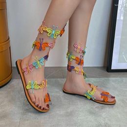 Butterfly Ankle Sandals 773 Strap Woman Fashion Leg Tie Bohemian Sandalias Ladies Summer Vacation Clip Toe Flat Beach Shoes