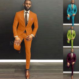Suits 2023 Newest Men Suit 2 Pieces Fashion Orange Wedding Suits for Men Custom Plus Size Blazer Dress Groom Tuxedo Jacket Pants Set