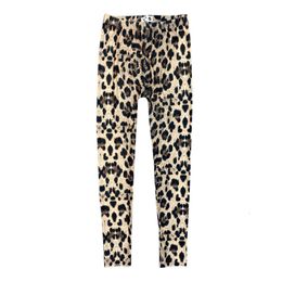 European and American Leggings for Women's Outerwear 2024 Milk Silk High Waisted Elastic Thin Leopard Print Yoga Pants Cropped Pants