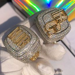 Hip Hop Ring Popular Design Pave Iced Out 18k d Vvs Moissanite 925 Sterling Silver for Men Jewellery Hiphop Geometric