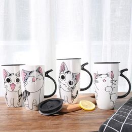 Mugs Cute Cat Ceramics Coffee Mug With Lid Large Capacity Animal Creative Drinkware Tea Cups Novelty Gifts Milk Cup