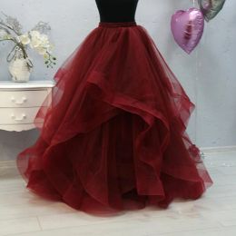 skirt Formal Ruffles Puffy Long Wedding Tulle Skirts For Bridal Pretty Wine Red Women Tulle Skirt Photography Faldas Mujer Saias 2018