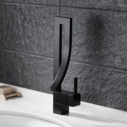Bathroom Sink Faucets Bright Chrome Basin Faucet Brass Deck Mounted Waterfall Mixer Taps Single Handle Cold Water Tap