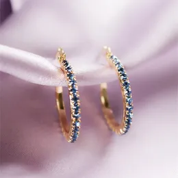 Hoop Earrings Fashion Deep Blue Cubic Zirconia Hoops For Women Gold Color Gorgeous Lady Wedding Party Gifts Jewelry