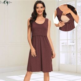 Dresses Women's Pregnancy Sleeveless Nursing Pleat Dress Maternity Dress Breastfeeding Clothes Knee Length Pregnancy Dresses