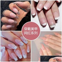 False Nails 24Pcs Various Lovely Pattern Leopard Cloud French Fl Press On Nail Tips Removable Finished Manicure Fake Fingernails Set Dhrwq