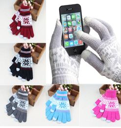 Warm Winter Touch Screen Gloves For Smartphone Tablet PC With Five Fingers Women039s Gloves Snowflake Arm Mitterns 50 pair9547167