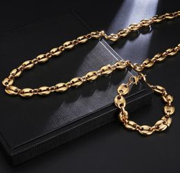 Chains Vintage Stainless Steel Coffee Bean Necklace For Men And Women 11mm60cm Pig Nose Titanium Jewelry Gift2710200