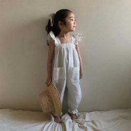 Milancel Kids Linen Girls Overalls Girls White Jumpsuits Summer Girls kläder 240226