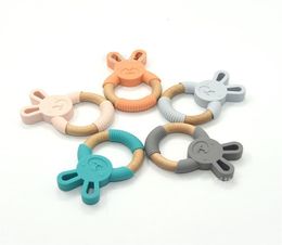 DHL INS Animal Silicone Teether Wooden Ring Nursing Accessories Infant Gift Chewable Rattle Circle Newborn Shower Baby Teethe8510876