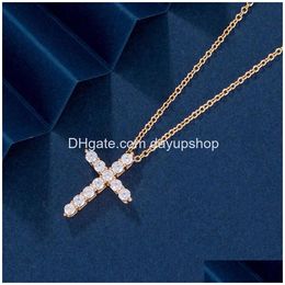 Pendant Necklaces Necklace T Cross V Gold Inlaid Diamond Fl Pendant Creative Simple Luxury Small Crowd Collar Drop Delivery Jewelry Ne Dhqx0