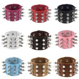 Fashion Red Punk Spike Bracelet Wide Leather Bracelets for Women Men Goth Girl Cuff Bangle Studded Wristband Jewellery