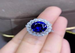 Cluster Rings Exquisite Blue Sapphire Gem Ring For Women Silver Jewellery Real 925 Round Good Supply Certificate Party Gift4878569