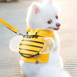 Cute Pet Dog Leash Vest Soft Mesh Fabric Bee Shape Pet Walking Rope for Small Dogs Pomeranian Corgi Pet Har Vest Traction Rope 240229