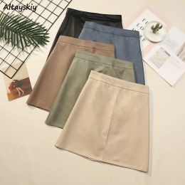 skirt Skirts Women Aline Pu Leather Korean Style High Waist Hip Skirt Zipper Above Knee Slim Solid Daily Fashion Chic Trendy Zipper