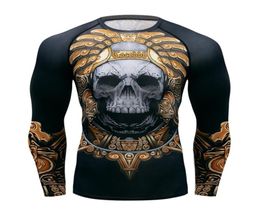 Mens Fitness T Shirt Quick Dry Compression Sport T Shirt Men Running Gym Tops 3D Skull Print T Shirt MMA Aztec SPARTA LJ2008276619206