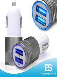 Metal 2 Ports Car Charger 21A 1A Auto Power Adapter Colorful Micro USB Plug For Samsung iphone 12 13 gps mp3 s8 s9 android phone3472398