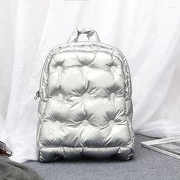 School Bags Women's Backpack 2024 Fashion Winter Space Pad Cotton Feather Down Shoulder Large Capacity Design Female Student Bag