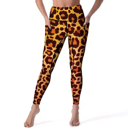 Women's Leggings Trendy Print Leopard Yoga Pants Pockets Animal Sexy Push Up Casual Sports Tights Stretchy Workout Leggins