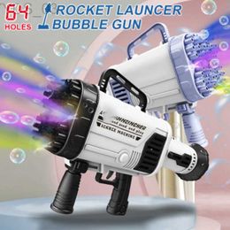 Gun Toys 64-Holes Gatling Bubble Guns For Kids Electric Automatic Bubble Machine Rocket Launcher Outdoor Children Toys Boys Girls Gift YQ240307