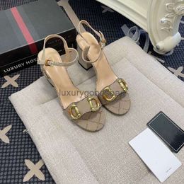 2024SS Formal shoes Womens horseshoe buckle back lace up Mid heel shallow cut shoes High heel shoes Designer printed lace up thick heel sandals