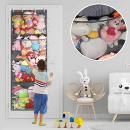 Stuffed Storage Bag Over The Door Stuff Animals Organizer Hanging Mesh Bags 4 Large Pockets for Baby Plush Toys Kids Storage 240305