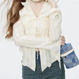 Women's Blouses 2024 Women Spring Turn-down Collar Slim Shirt Lace Up Long Sleeve Blouse Korean Fashion ButterFly Design Ladies Tops 30350