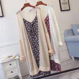 Cardigans Korean 75 KG Long Knitted Cardigan Summer Lightweight Sunscreen Shawl Spring Elegant Sweaters Female White Fairy Tops Aesthetics