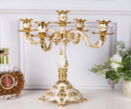 EcoFriendly Candle Holder 5 Arms Shiny Golden Plated Candelabra Romantic And Luxury Metal For Wedding Events Or Party Decor2149303