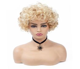 Short Curly Synthetic Wigs Golden Blonde Wig Hairstyles Cosplay for Black Women2322230