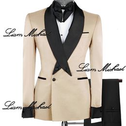 Beige Mens Suit 2 Piece Jacket Pants Wedding Groom Tuxedo Elegant Custom Colour XS-5XL Male Blazer 240304