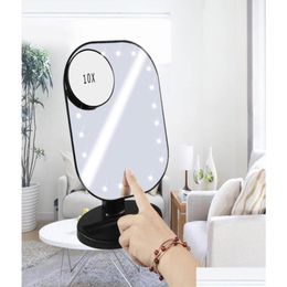 Compact Mirrors 20Led Makeup Mirror With 10X Magnifier 180 Degree Rotation Dimmable Touch Sensing Portable Beauty Make Up4137802 Drop Dhyzu