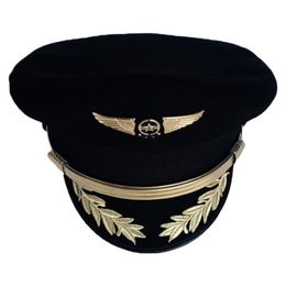 Custom Upscale Pilot Cap Airline Captain Hat Uniform Halloween Party Adult Men Military Hats Black For Women Wide Brim2825
