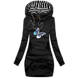 Womens Hoodie Dress Spring Autumn Female Casual Lady Fleece Thickened Plus Size Printed Longsleeved Mini 240307