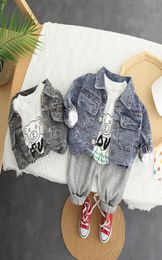 2022 Spring Autumn Children Boys 3PCS Clothing Set Washed Denim Baseball Jacket Cotton Sweatshirts Casual Pants Baby Boy Clothes9008085