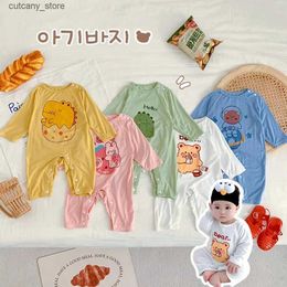 Jumpsuits 2023 Korean INS Baby Long Sleeved Jumpsuit Modal Boy Clothes Girls Home Wear Spring Summer Romper Crawling Pajamas Costume L240307