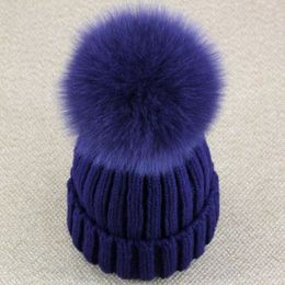 Whole-Real Fox Fur Pom Pom Women Beanie Hat Hat With Pompom Ball Real Raccoon Fur Pompon Knit Bobble Hat Couple Ski Cap262c