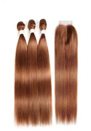 Medium Auburn 30 Straight Remy Human Hair Bundles With 4x4 Lace Closure6187046