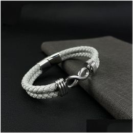 Chain Fashion Punk Double-Layer Leather Bracelet Infinite Stainless Steel Magnetic Clasp Bracelets Bangle Cuff Wristband Women Men Je Dhrr0