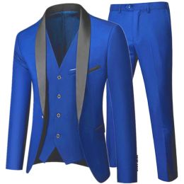 Suits 2023 Fashion New Men's Boutique Business Wedding Groom Suit 3 Pcs Set / Male Slim Fit Plus Size Dress Blazers Jacket Pants Vest