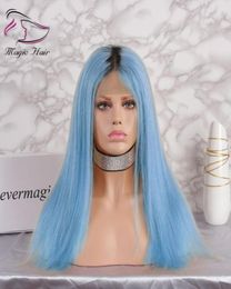 Ombre Light Blue Glueless Full Lace Human Hair Wigs with Baby Hair Pre Plucked 130 Density Brazilian Virgin Hair Lace Front Wigs6386772